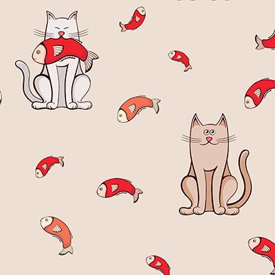 Sitting cats with fishes