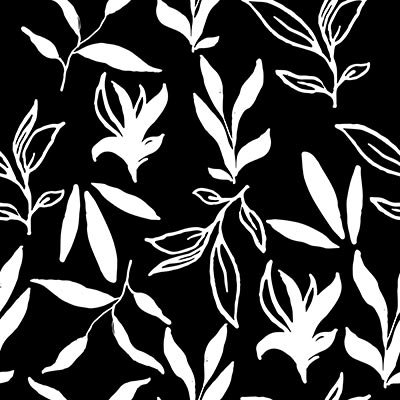 Hand painted white leaves on black