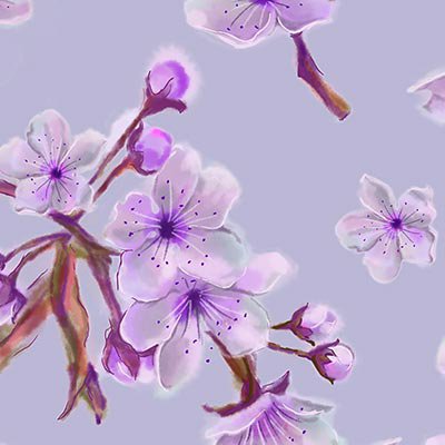 Spring hand painted flowers on lilac