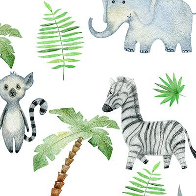 Rhino, zebra, lemur and elephant