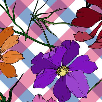 Flowers on checkered pattern