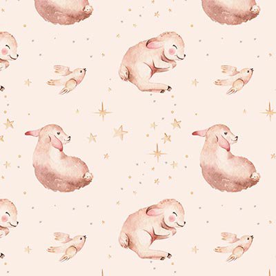 Pink sheeps, birds and stars