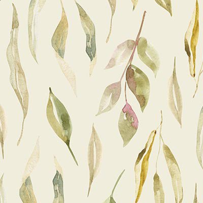Watercolor leaves on cream background