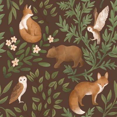 Forest animals in green