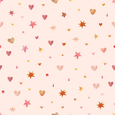 Hearts and stars on a pastel pink background