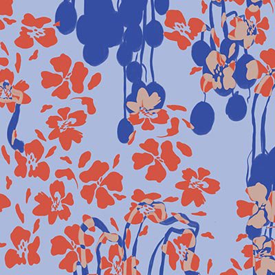 Abstract orange flowers on blue