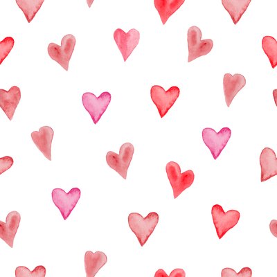 Watercolor red and pink hearts